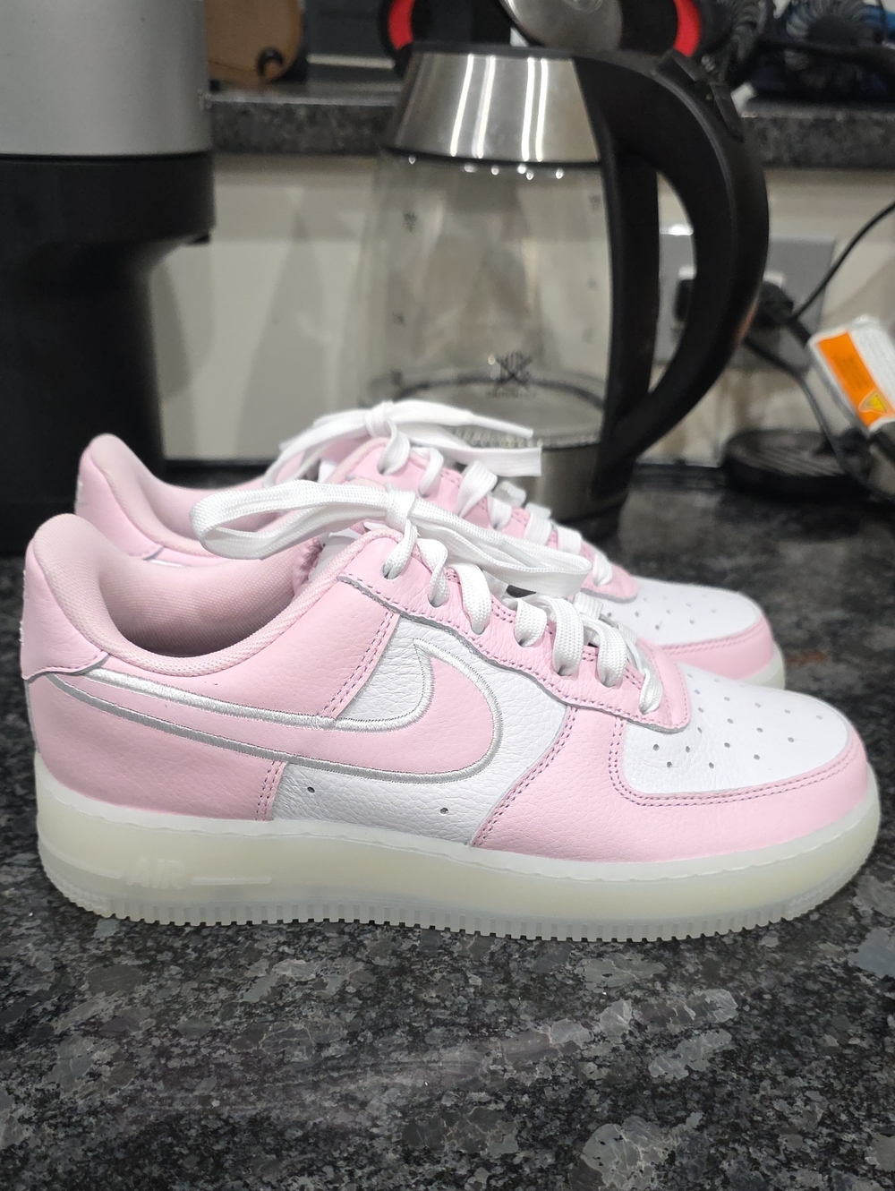 Nike Force 1  Pink and White Low-Top Sneakers With Translucent Sole.